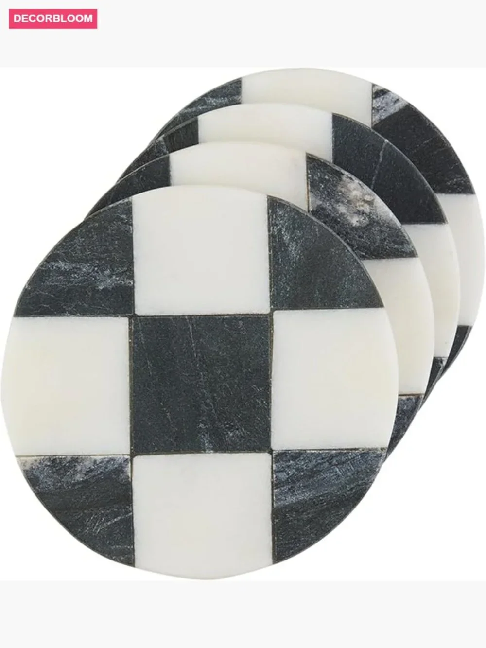 Set of 4 Marble Checkered Coasters, 4x4, Round, Heat Resistant